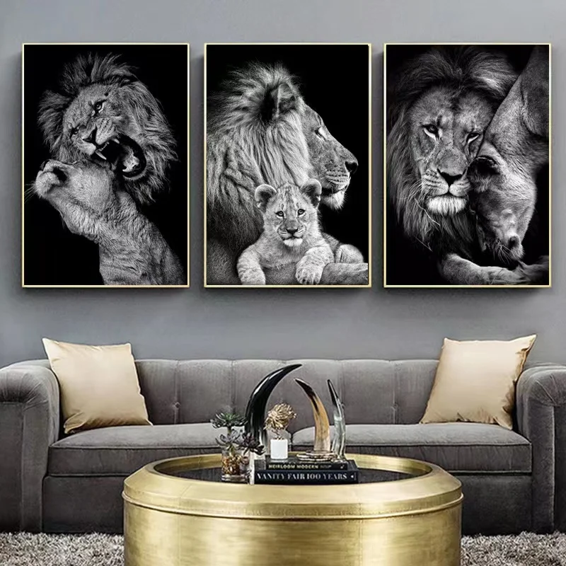 

Black and white animal art lion wall art painting prints canvas poster oil painting print pictures for living room home decor