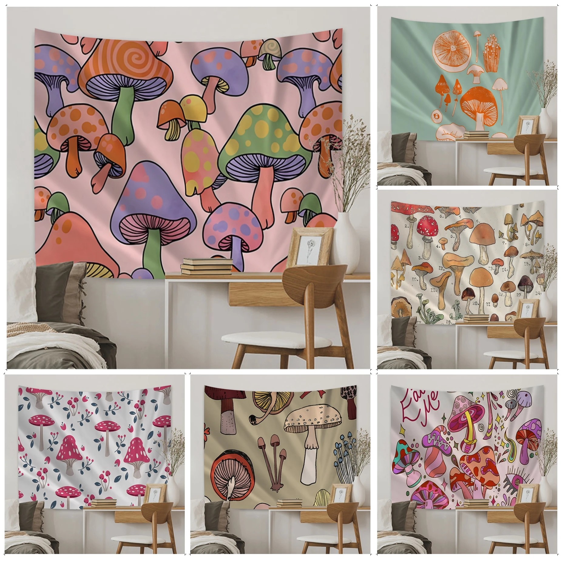 

Mushroom Printed Large Wall Tapestry Cheap Hippie Wall Hanging Bohemian Wall Tapestries Mandala INS Home Decor