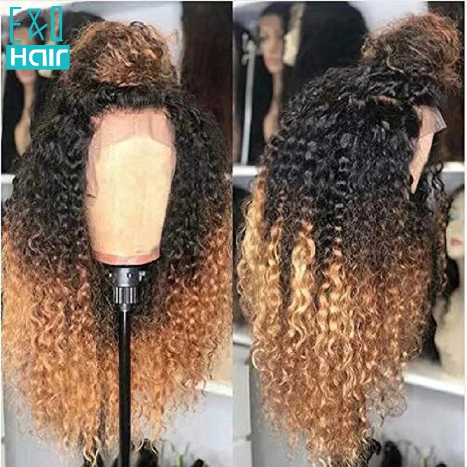 

1b27 Honey Blonde Curly Lace Front Human Hair Wigs With Baby Hair Pre-plucked 13x4 Ombre Brazilian Remy Hair Lace Wig For Women
