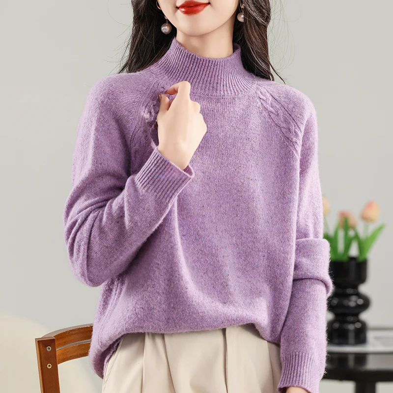2024 новый модный осенне-зимний пуловер с воротником-стойкой женский толстый