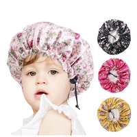 double layer satin silk sleep bonnet for kids hair protect hair scarf floral sleep night cap beanie for children girls boys hat