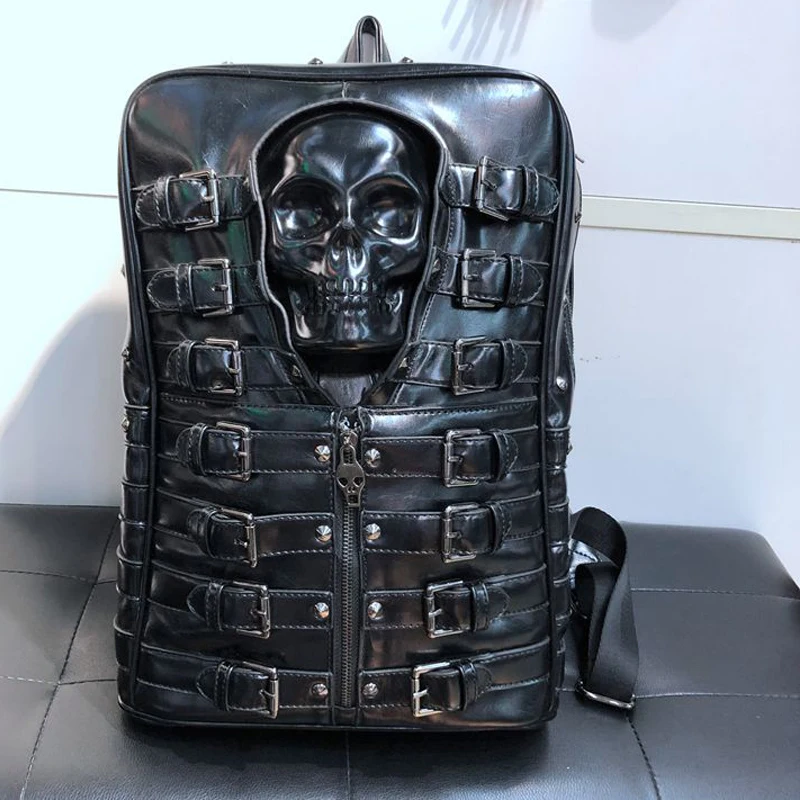 WR Punk Style Unisex Backpack Black Skull Daypack Casual Men mochila Skeleton Traval Bag for Men Large Men's Bag Bolsa