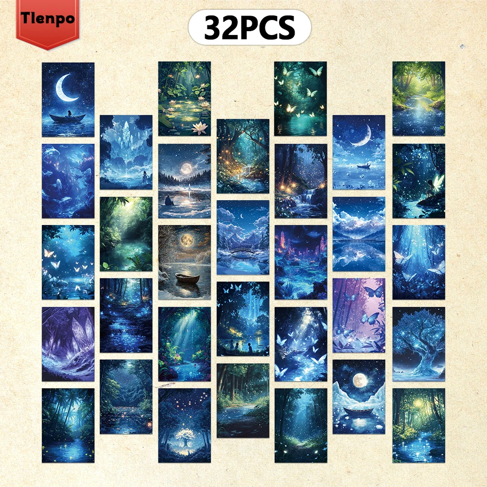 

32 Шт., Поздравительные Открытки С Ночным Пейзажем, Настенные Наклейки, Декоративные Почтовые Открытки