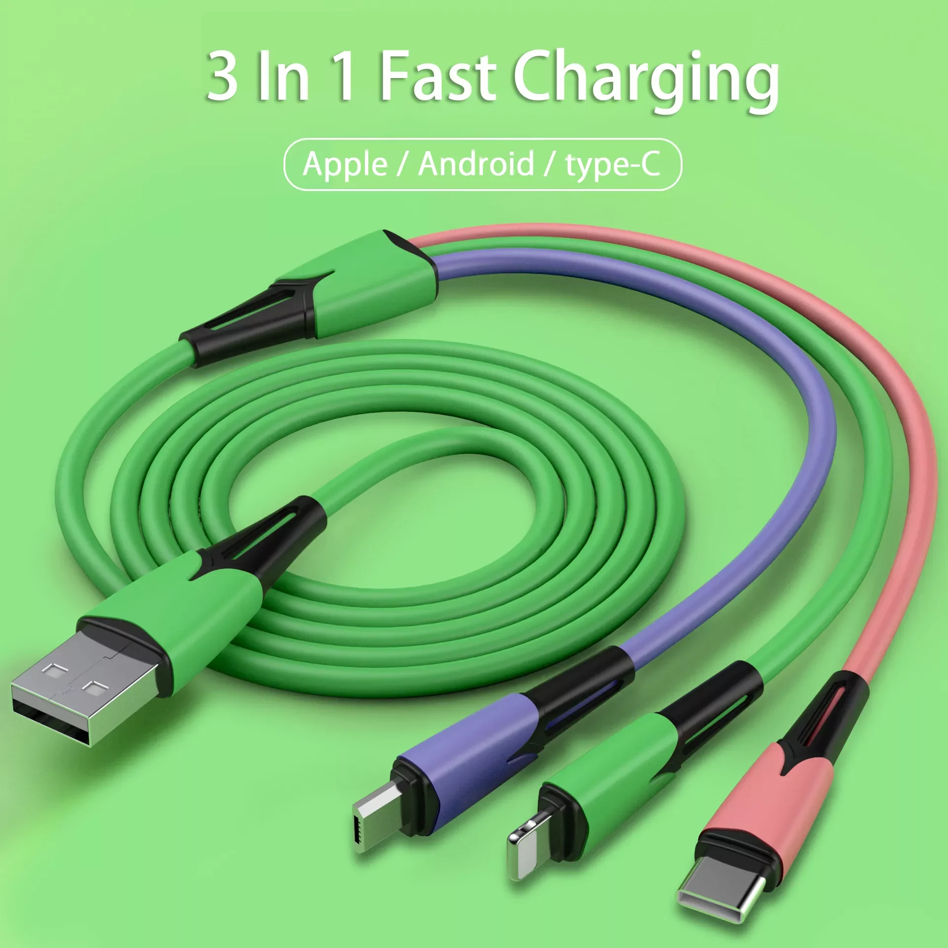 

3A 3 In 1 USB To Type-C/Micro USB/Android Cable For iPhone 13 12 XS X XR Charger Kable 1.2/1.8m Fast Charging Cord For Samsung