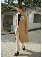 dushu turn down collar full sleeve trench casual sashes black khaki women coats 2022 spring new loose trench for women %d0%bf%d0%b0%d0%b7