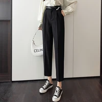casual woman pants high waist loose harem pants straight leg radish pipe pants with belt autumnwinter black pants 109f