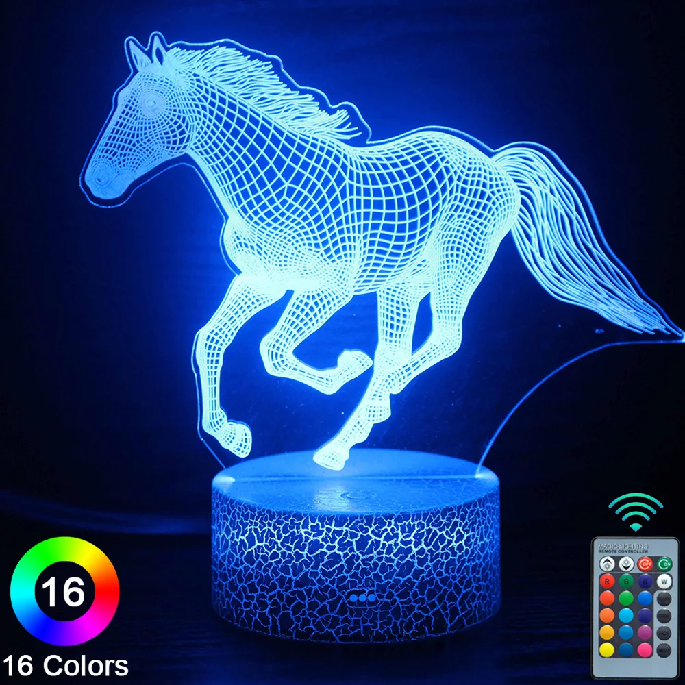 

Светодиодные ночники 3D Horse с сенсорным управлением, новинка, настольная лампа, декор для комнаты, подарок на Рождество, день рождения, No.2643