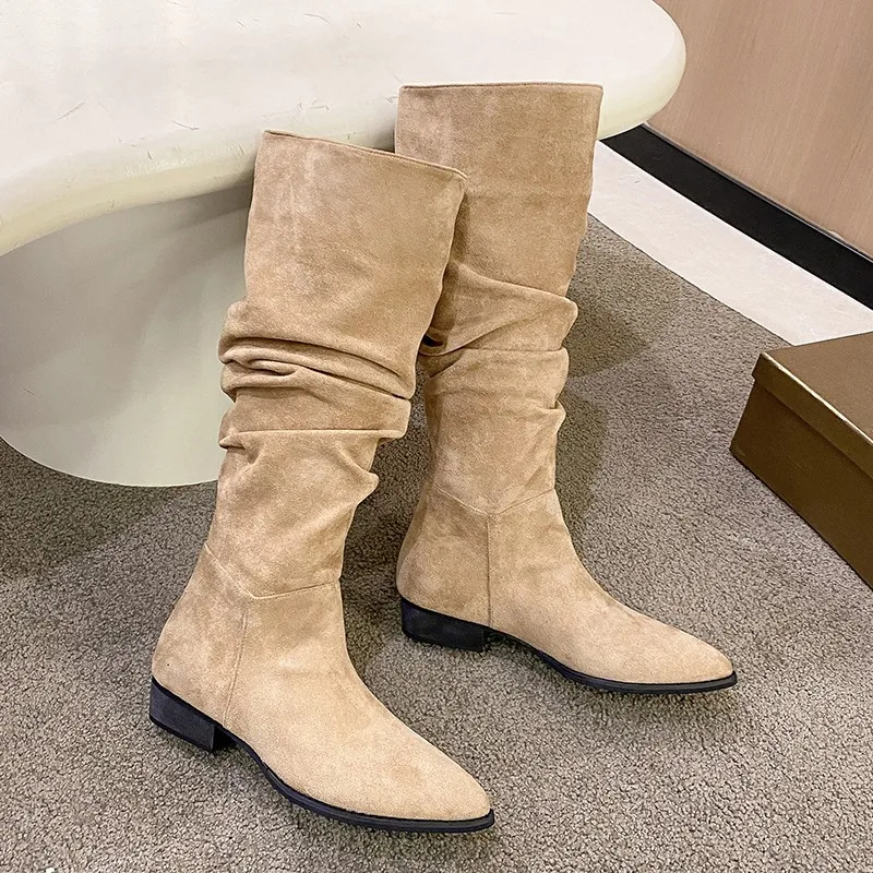 

2022 New Fashion Pleated Women Knee high Boot Ladies Pointed Toe Knight Shoes High Quality Long Ytmtloy Botines De Mujer Sexy
