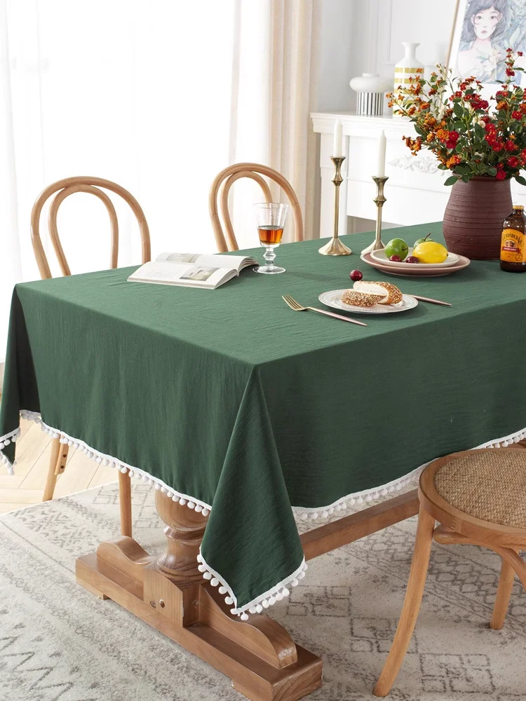 

Сплошной цвет, хлопковая квадратная скатерть для фермерского дома, ткань с помпоном и кисточкой, моющаяся крышка для стола, кухня, столовая, пикник, праздничный декор