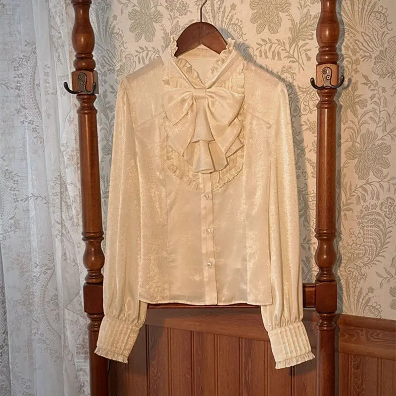 Женская рубашка с длинным рукавом и галстуком-бабочкой в стиле лолита