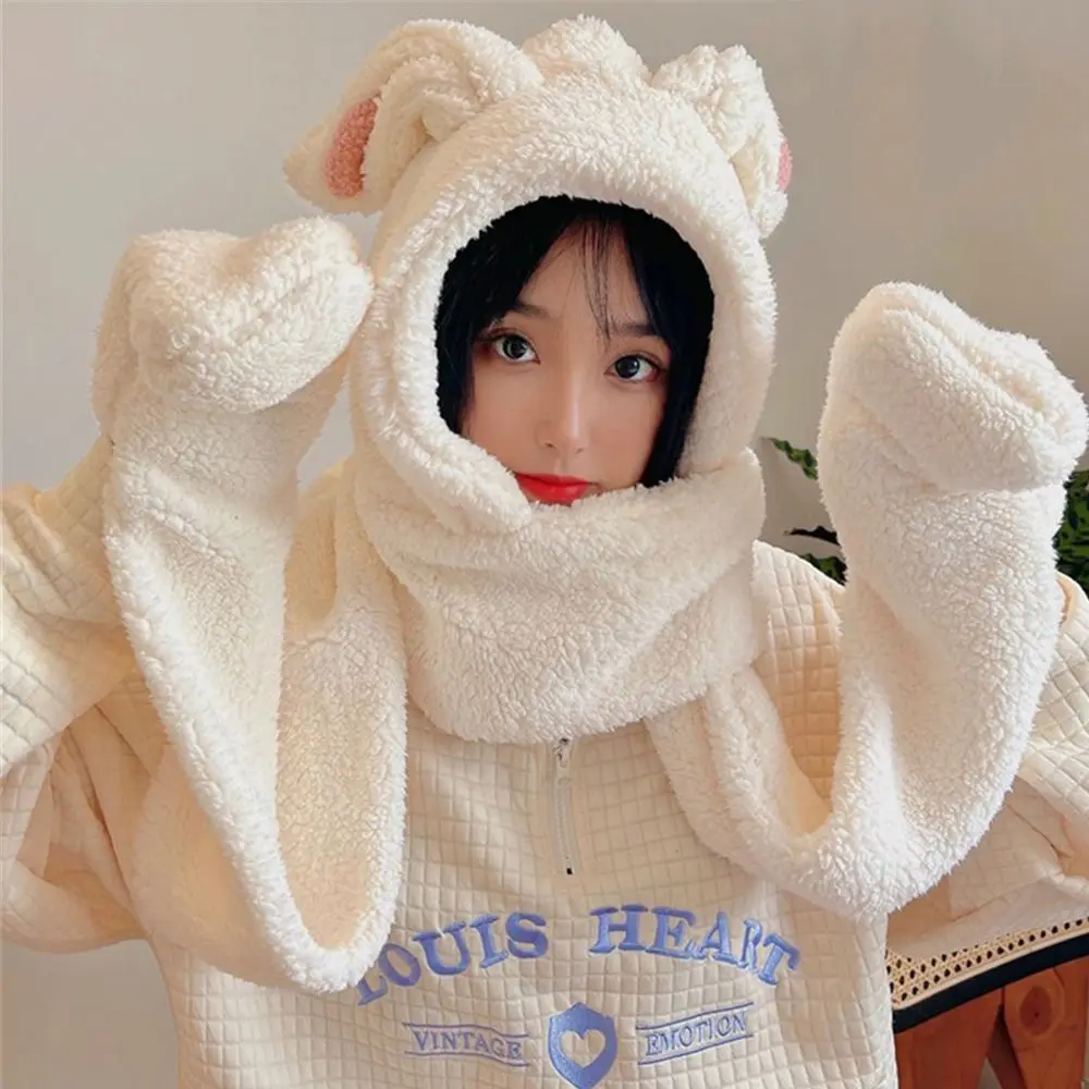 

Casual Winter Faux Fur Warm Hat Scarf Gloves Set Women Caps Plush Beanies Caps