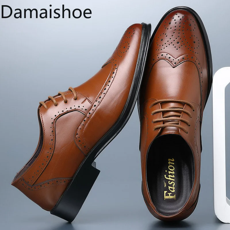 

Мужские деловые туфли на шнуровке, коричневые кожаные туфли в британском стиле, дышащая Повседневная Деловая обувь для весны, 2019