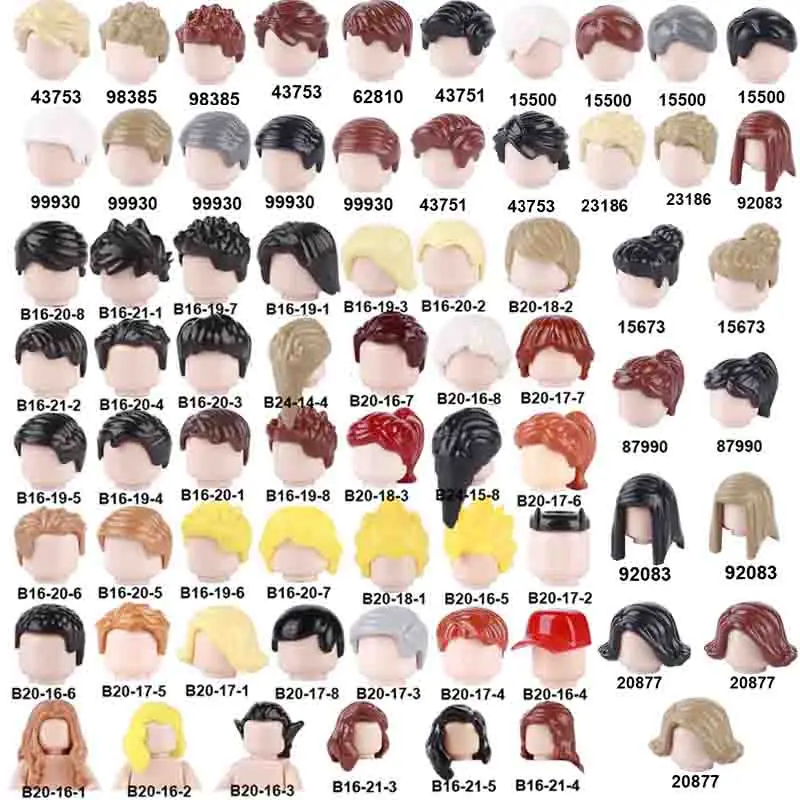 

Аксессуары для волос, строительные блоки, совместимые с фигурками, детали тела, коричневая, черная, блондинка, голова, спутанные волосы, сделай сам, кирпичи, игрушки, подарок