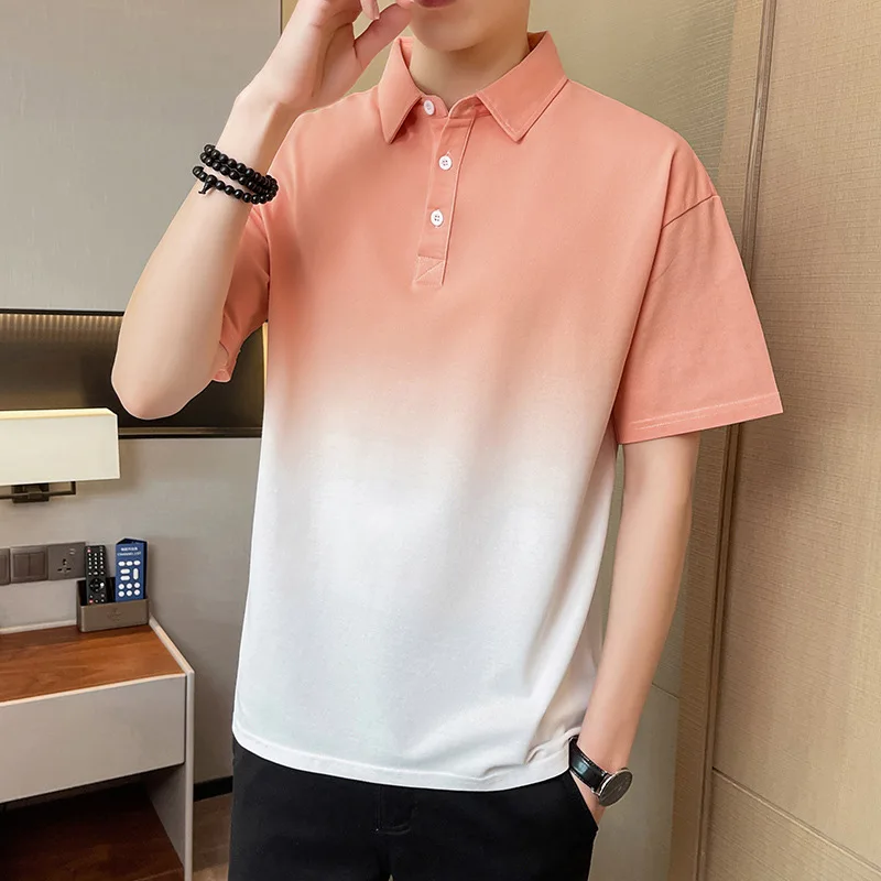 

Short-sleeved polo shirt men's summer new loose printing t-shirt men's lapel ins tide brand all-match half-sleeve men's clothing