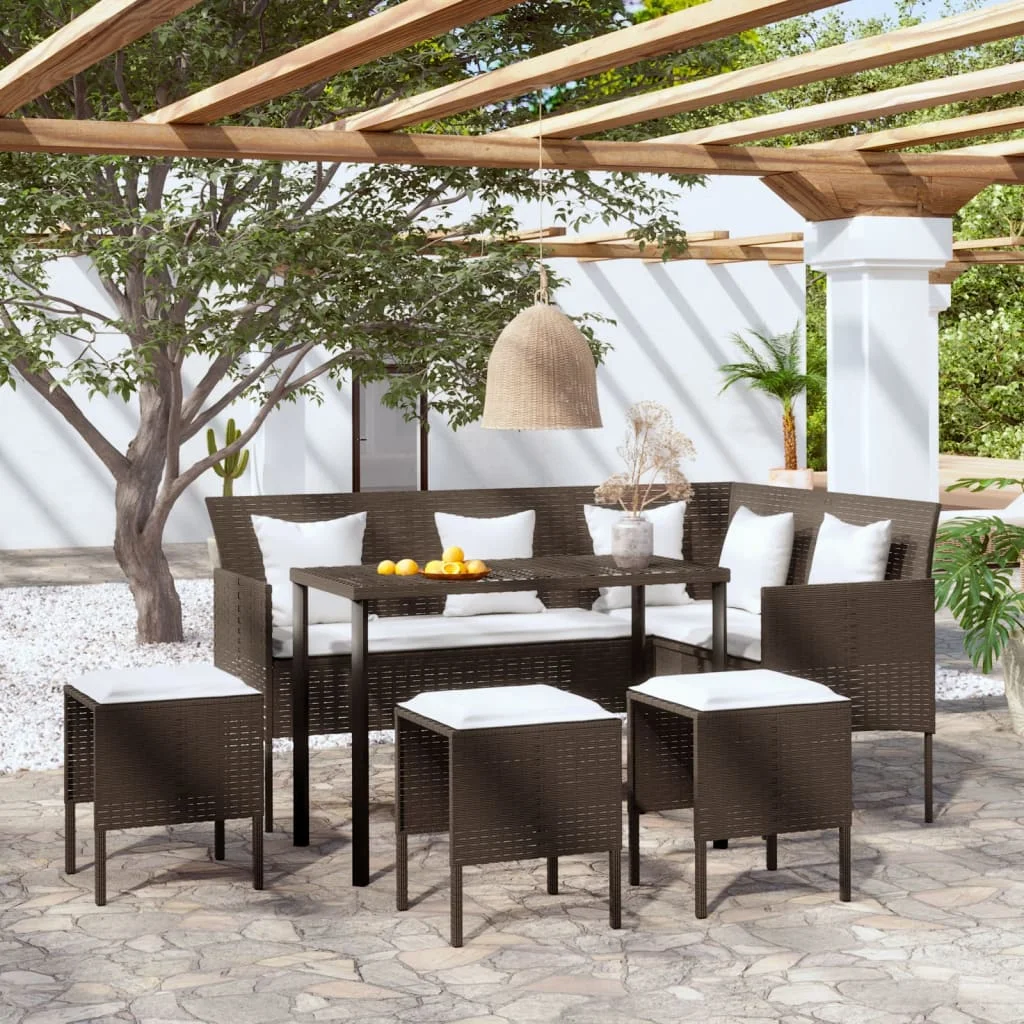 

5 Piece L-shaped Couch Sofa Set,Patio Table and Chair Set, with Cushions Poly Rattan Brown