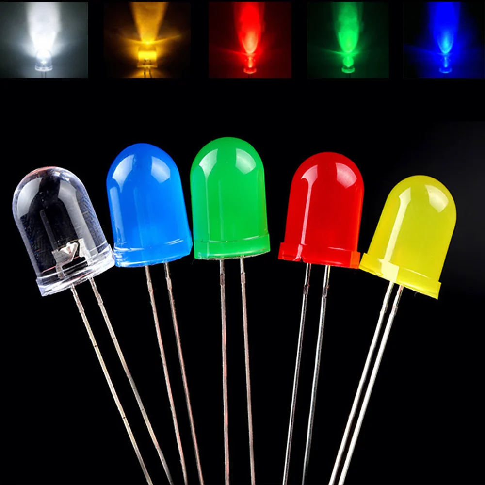 

50pcs 8mm LED Diodes Kit Multicolor Light Emitting Diode White/Yellow/Green/Red/Blue Bulbs Lamps for Science Project Experiment