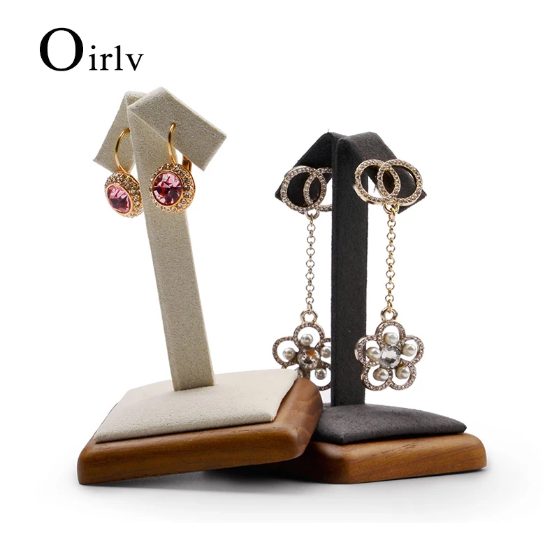 Oirlv Solid Wood Earring Display Holder Ear Stud Display Shelft Round Jewelry Organizer Stand for Showcase