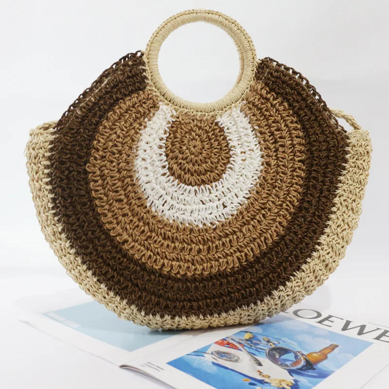 

Casual Round Straw Woven Shoulder Bags For Women Big Capacity Straw Handbags Women Crossbody Bag Summer Circle Weaving Beach Bag