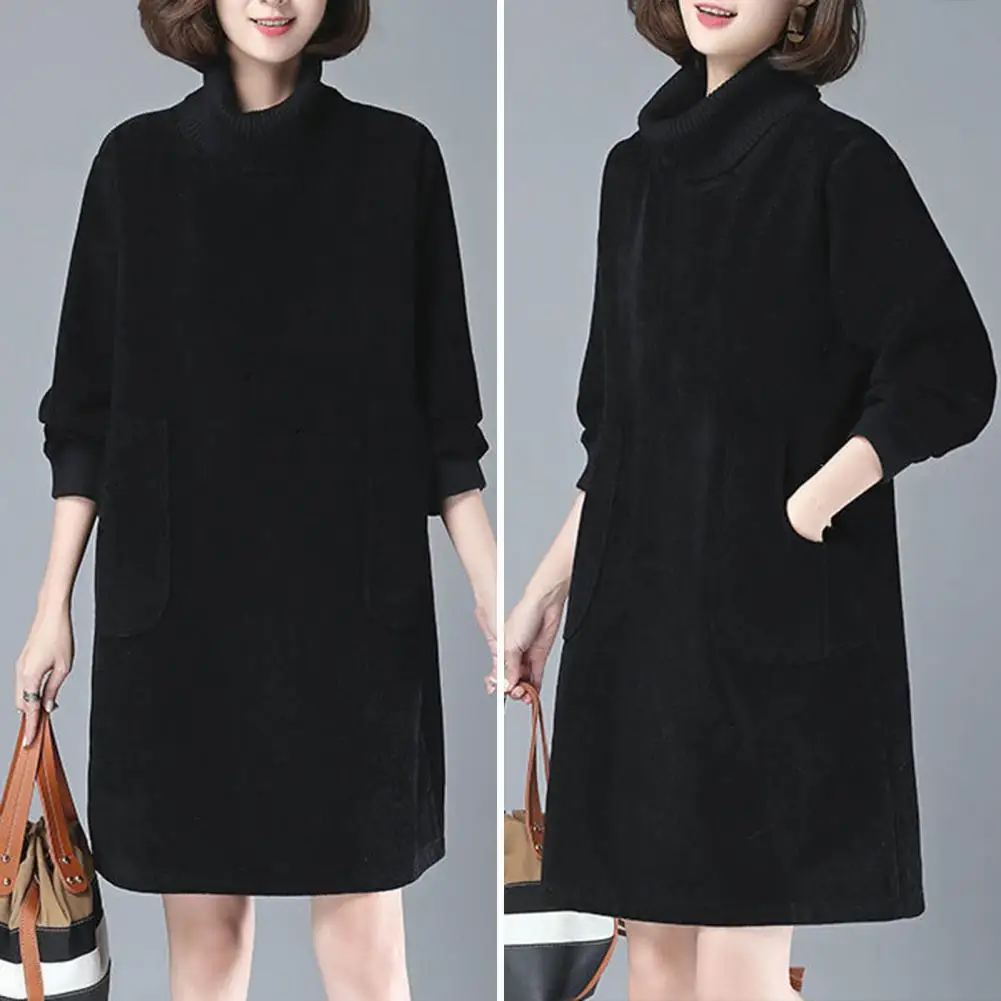 

Casual Short Dress Long Sleeves Solid Color Ladies Dress Autumn Winter Thick Casual Dress