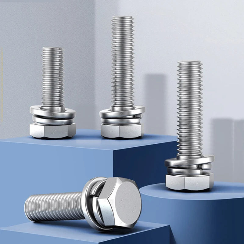

5Pcs/lot 304 Stainless Steel M4 M5 M6 M8 M10 Hexagonal Head With Gasket Screws Three Combination Furniture Bolt 10~30mm
