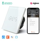 Переключатель для занавесок BSEED Zigbee с сенсорным экраном, умное Беспроводное управление домом Google Home с нейтральным проводом, голубая подсветка, 5 А