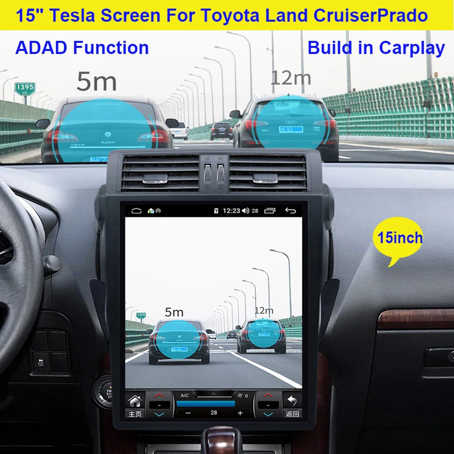 Автомобильный GPS-навигатор Tesla на Android 15 дюймов для TOYOTA Land Cruiser Prado 2014-2017 головное