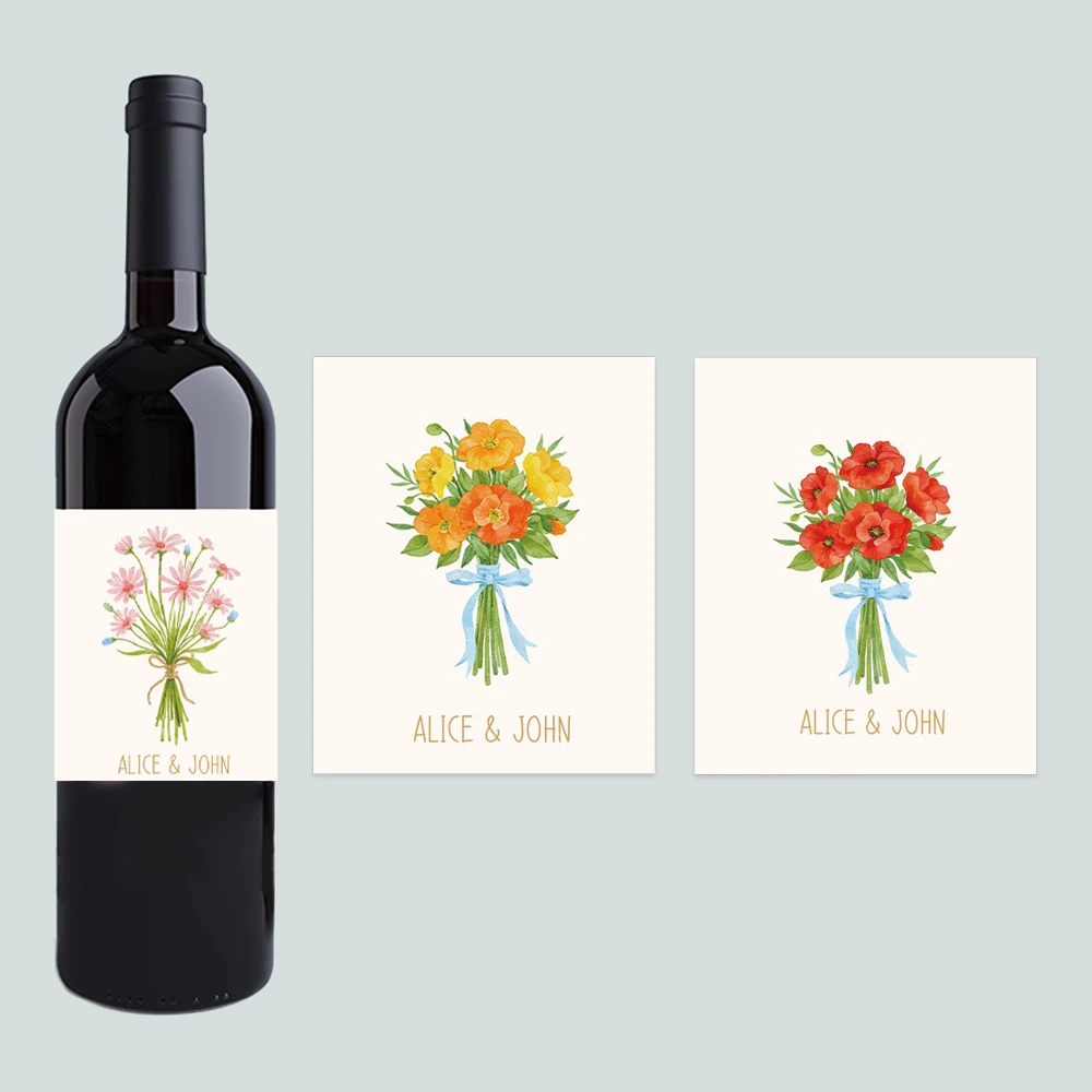 

Personalized Floral Wedding Wine Bottle Stickers Bridal Shower Thank You Party Custom Red Wine Wine Sticker Decoration