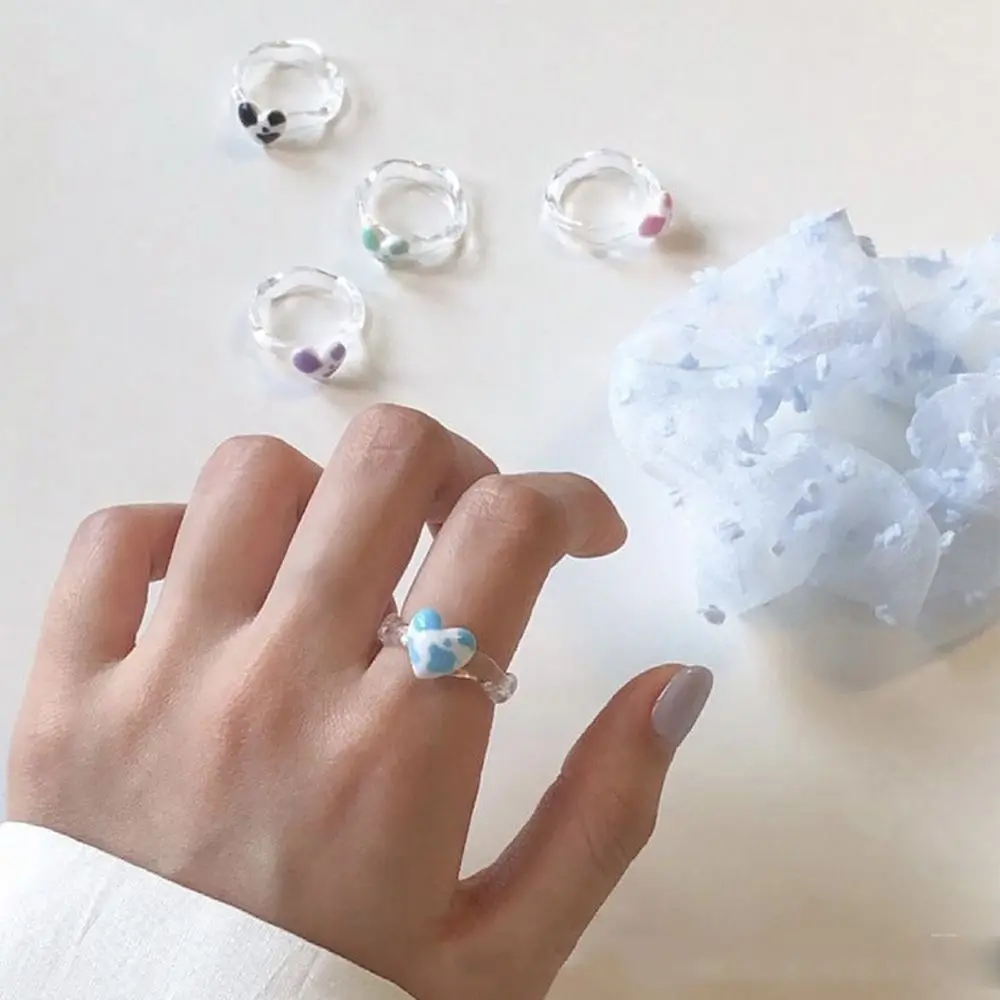 

1 PC Elegant Vintage Dream Transparent Summer Creative Colorful Leopard Heart Female Ring Korean Style Ring