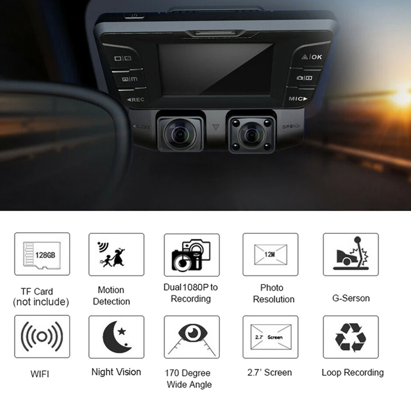 4K Car Dash Cam Wifi DVR Video Camera Dual Lens Front And Cabin FHD 1080P+1080P Driving Recorder For Taxi Uber |