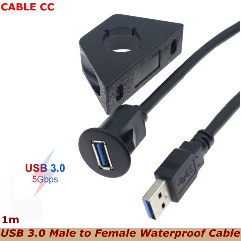 

New High Speed USB 3.0 Male to Female Flush Mount Panel Dashboard Cable Waterproof With Holder Shielded For Car Motorcycle Boat