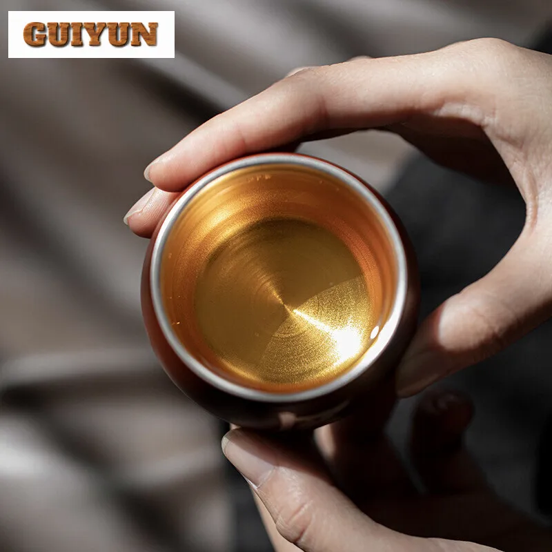 60 мл Handamde 999 чистого серебра позолоченная керамическая чашка фиолетовая глина