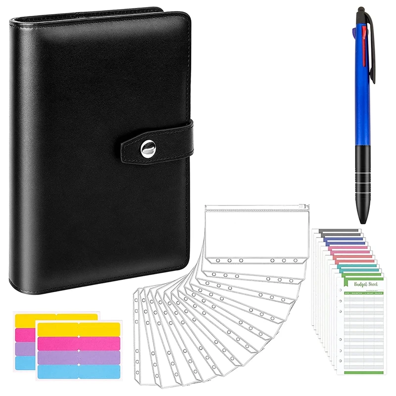 

28 PCS Money Organizer for Cash, Cash Envelopes for Budgeting, A6 PU Leather Binder with Zipper Envelopes, Pen, Ect.