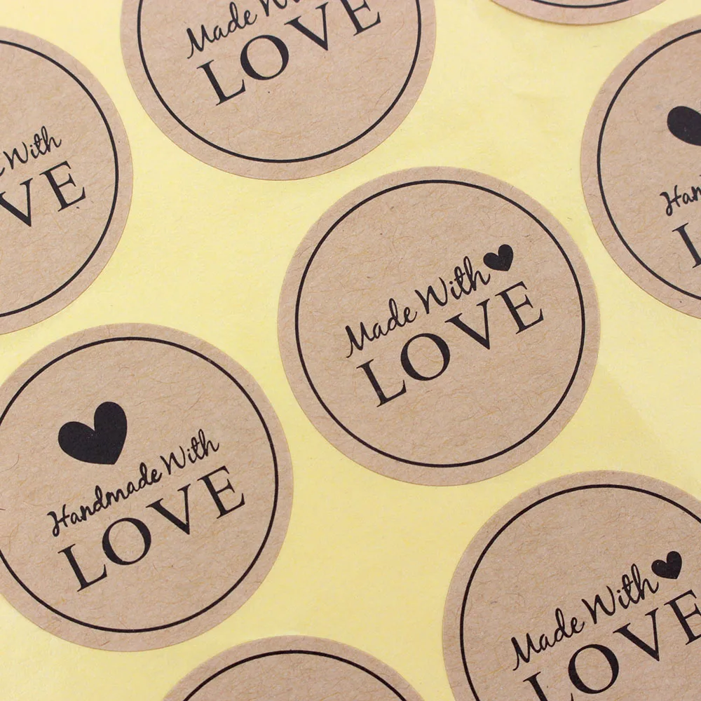 

60Pcs Label Sticker Handmade With Love Kraft Paper Stickers Scrapbook Gift Stationery Label DIY Cake Packaging Sealing Sticker