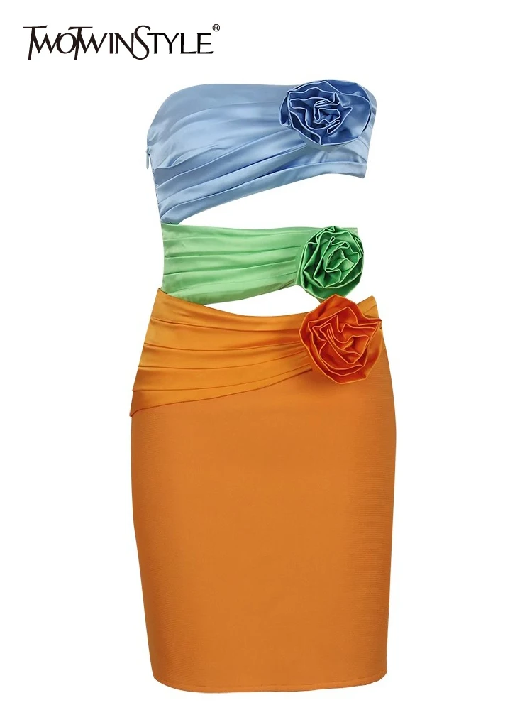 

Женское платье без бретелек TWOTWINSTYLE, Повседневное платье для похудения с цветочным принтом, без рукавов