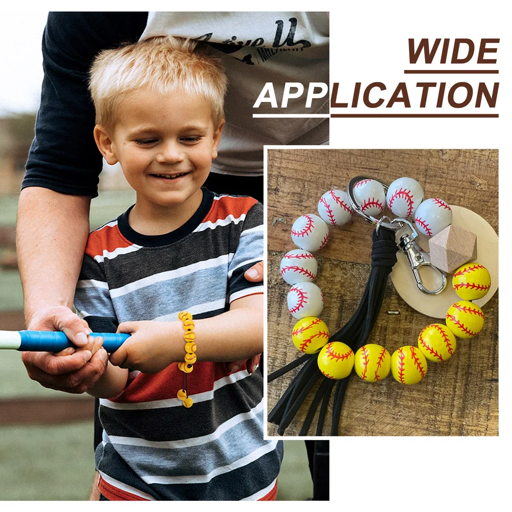 100Pcs Dyed Wood Beads Round With Baseball Pattern Spacer Beads Handmade For Men Women Jewelry Making Sport Theme Supplies