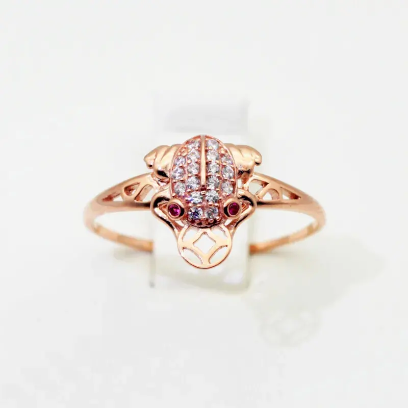 

585 Purple Gold Inlaid Crystal Luxury Gold Toad Rings For Women 14K Rose Gold Plated Classic Chinese Charm Jewelry Gift