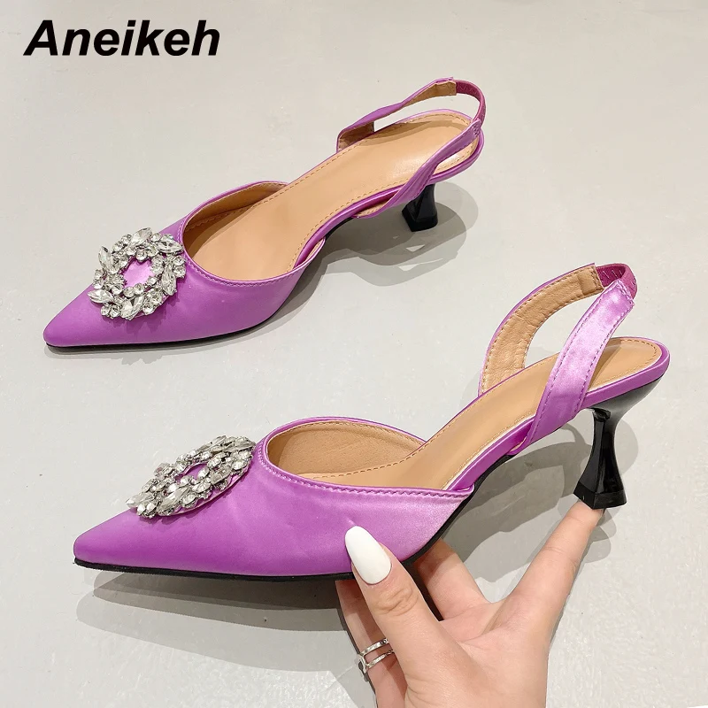 

Aneikeh 2022 Spring Autumn New Arrive Classics Pointed Toe High Heel Women Shoes Bling Crystal Decoration Party Wedding Pumps