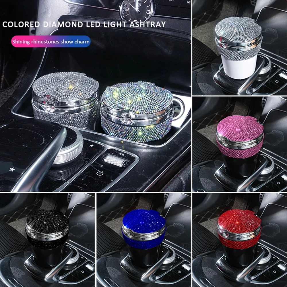 Car Ashtray With LED Light Diamond Cigar Cigarette Ash Tray Smoke Cup Holder Storage Cup Car Accessories Interior for Women Car Ashtray With LED Light Diamond Cigar Cigarette Ash Tray Smoke Cup Holder Storage Cup Car Accessories Interior for Women