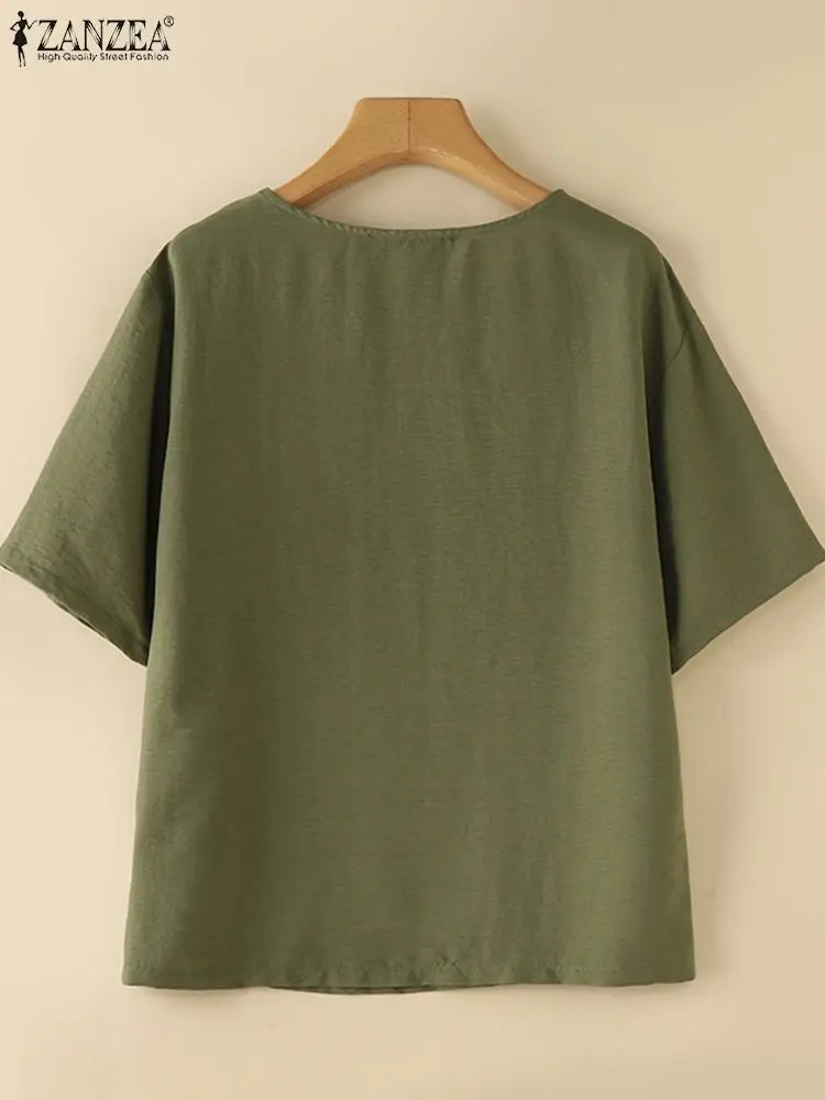 Блузка ZANZEA женская с полурукавами винтажная туника цветочной вышивкой и круглым