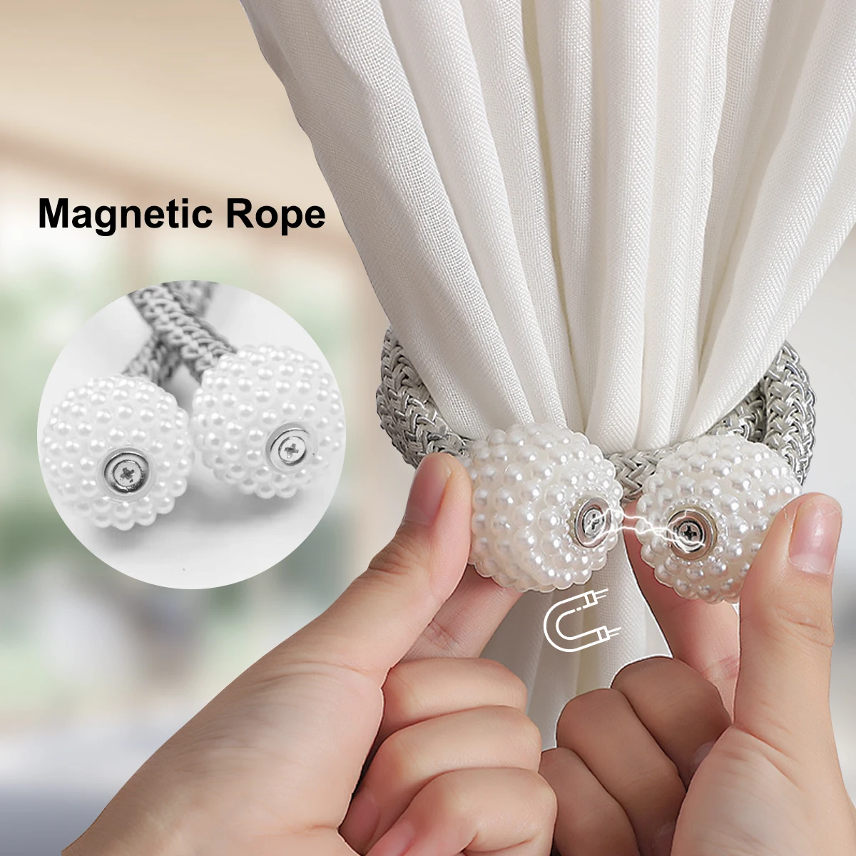 

Жемчужный держатель, магнитный зажим для штор, аксессуары для комнаты, пряжка, веревка, обхват, домашний декор, подвесной шар, завязка на спи...