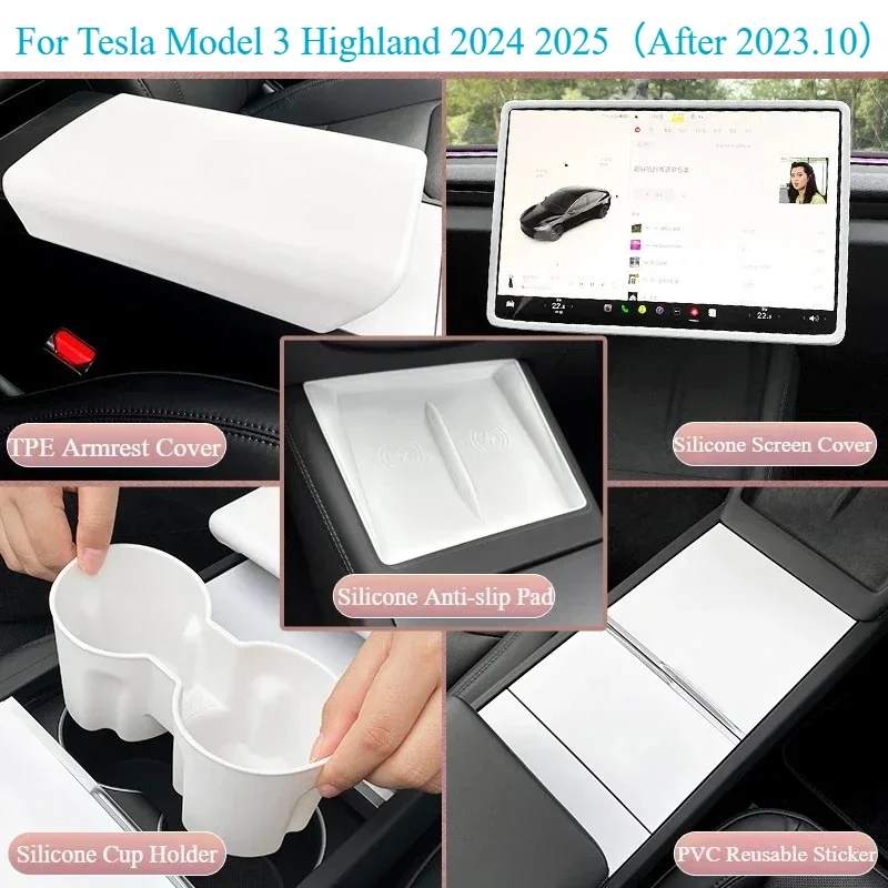 

Для Tesla Model Y Juniper 2025 Model 3 Highland Ящик для хранения центрального управления Задний воздуховыпускной экран Рамка белого цвета Наборы аксессуаров