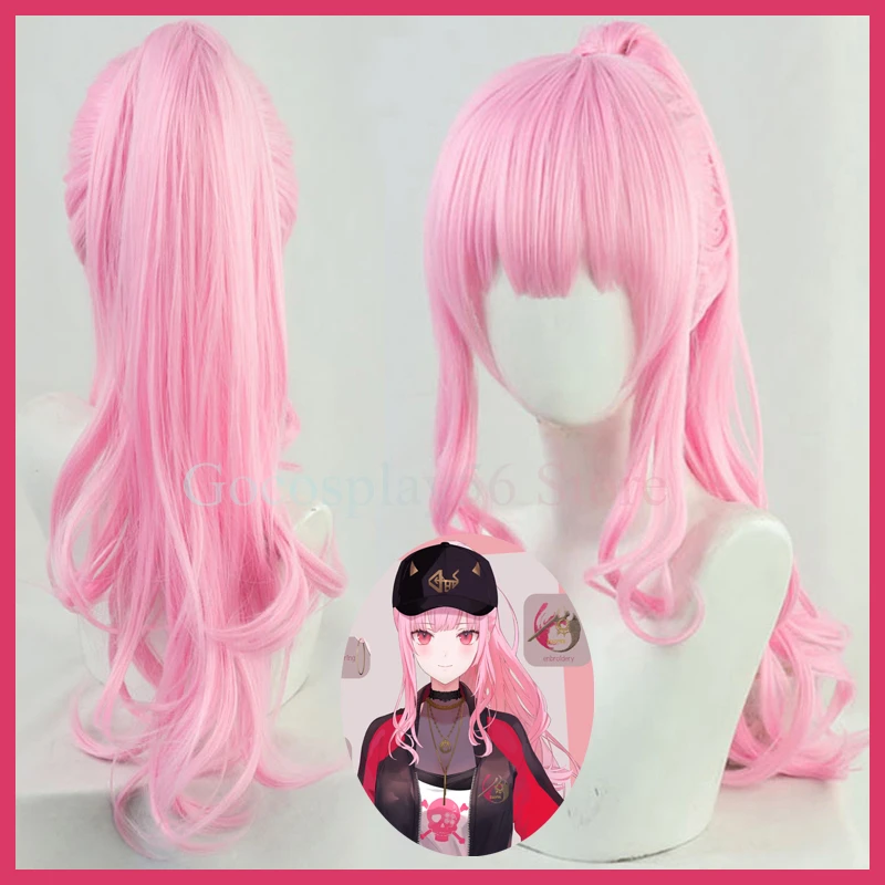 

Парик для косплея Vtuber из Мори каллиопа, для девочек-конского хвоста Hololive, Мори-сама, розовые длинные вьющиеся синтетические волосы