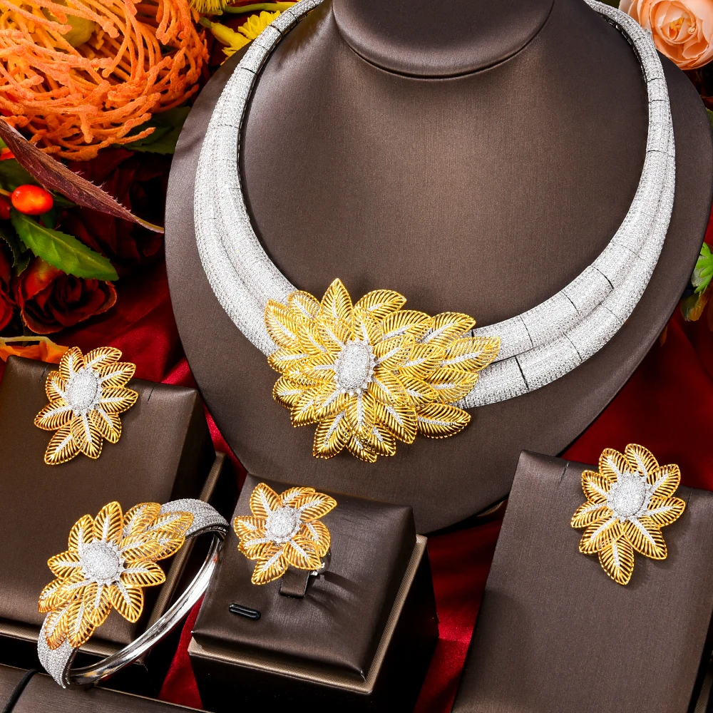 GODKI-conjunto de joyas de circonia nupcial para mujer, set de joyería de boda de 4 piezas, Color dorado, de lujo, Dubái, Nigeria