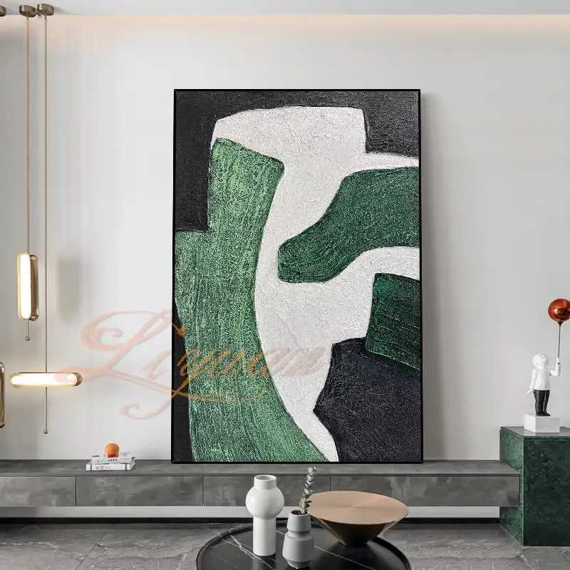 

Современная зеленая абстрактная картина маслом на холсте ручной работы, толстая текстурированная декоративная картина для гостиной, спальни, домашний декор
