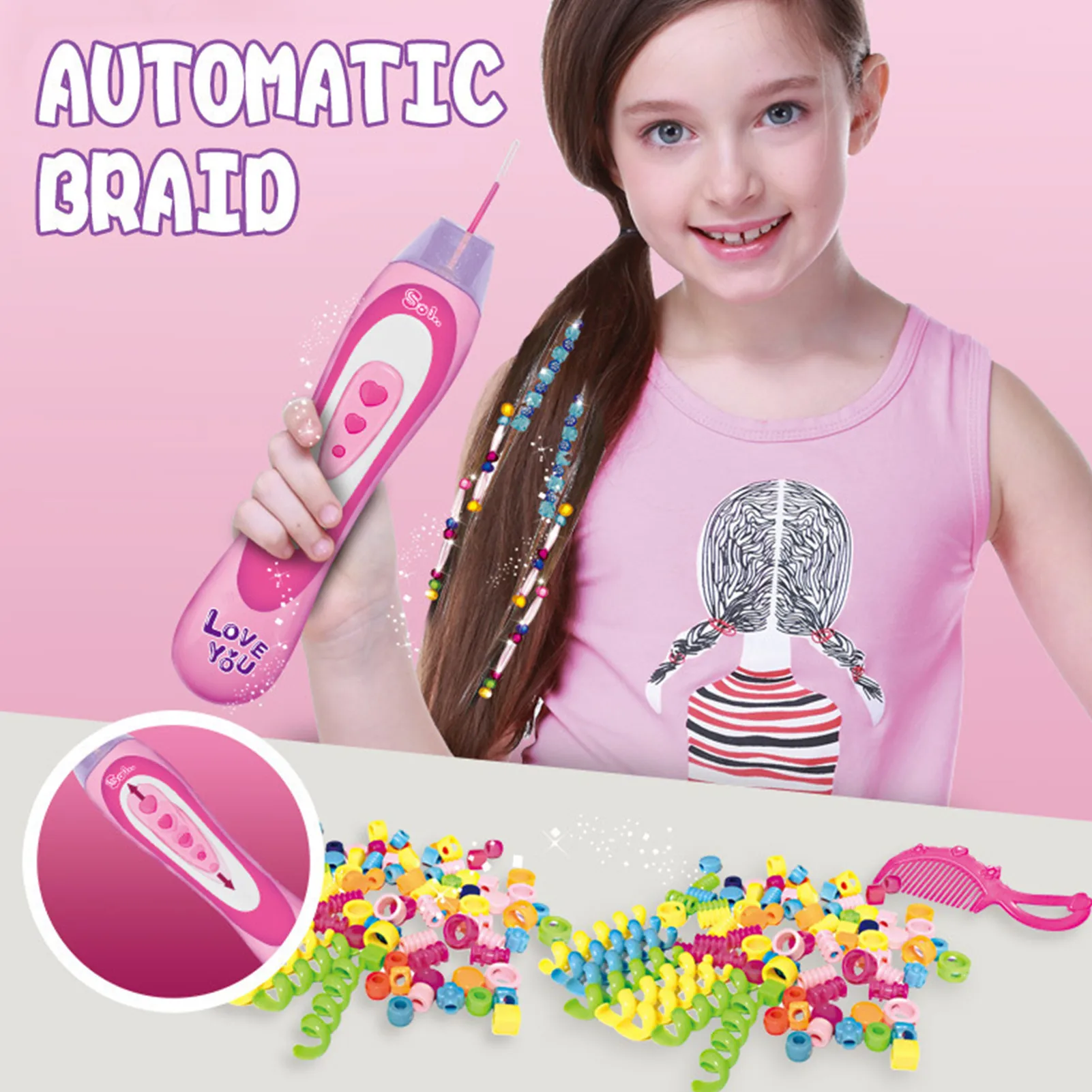 

Kids DIY Pretend Toys For Grils Easy Braids Playset Hair Braiding Device Little Girl Pretend Toy For Kids Princess Dress Up Game