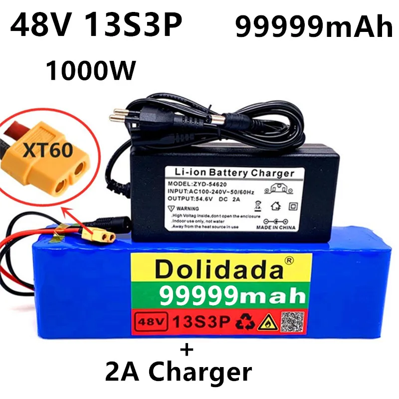 

48V99999Ah 1000w 13S3P XT60 48V комплект литий-ионный батарей 99999mah для электровелосипеда 54,6 v электрический велосипед скутер с BMS + зарядное устройство