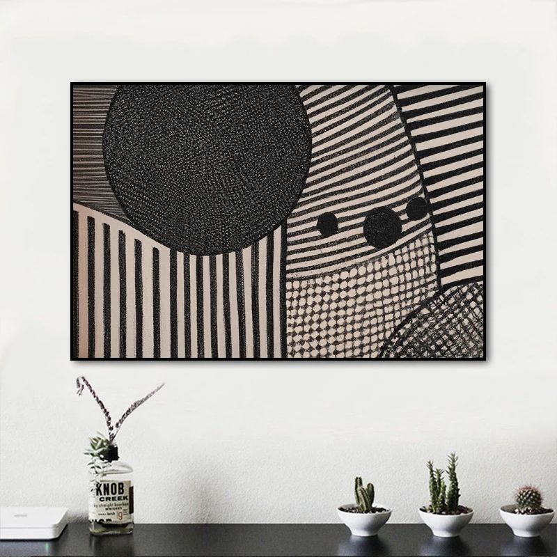 Большие черно-белые абстрактные линии фотография на холсте современное