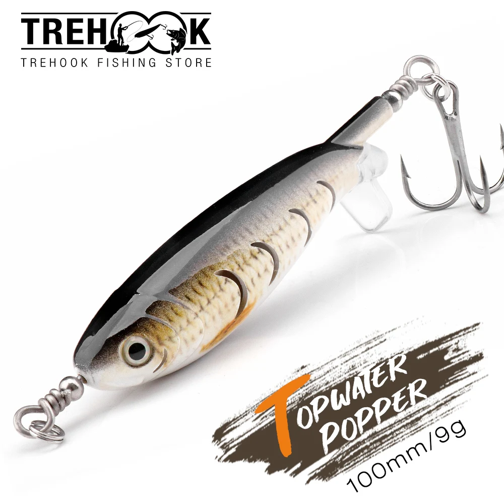 

TREHOOK 10cm 9g Whopper Popper Fishing Lures Section Propeller Baits 3D Simulation Eyes Hard Baits Topwater Wobbler