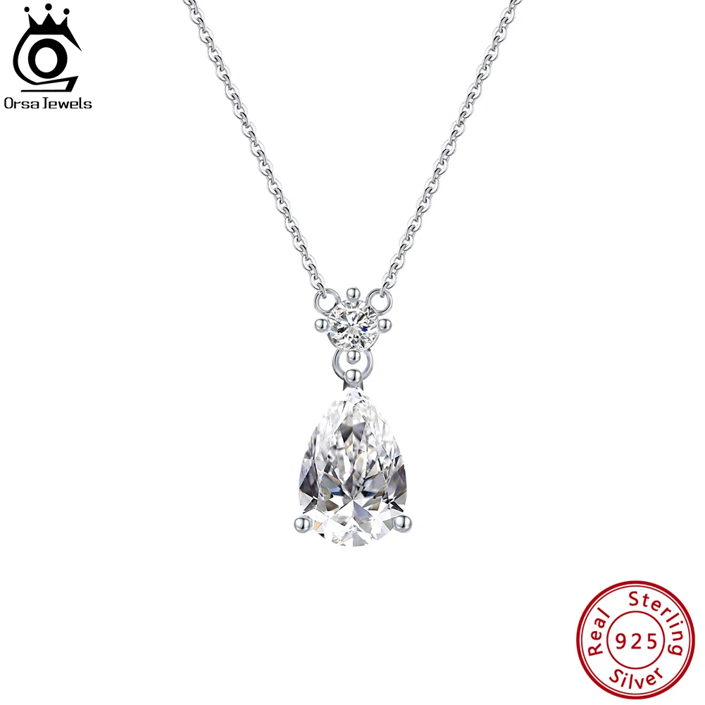 

ORSA JEWELS Silver 925 Halo Solitaire Faux Diamond 8A Cubic Zirconia Bridal Pendant Necklace for Women Clavicle Jewelry LZN03
