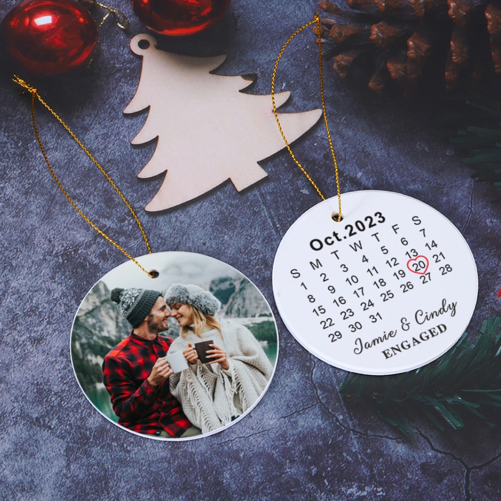 

Personalized Calendar Photo Couples Ornament Custom Engagement Day Wedding Anniversary Gifts for Husband Wife Christmas Ornament